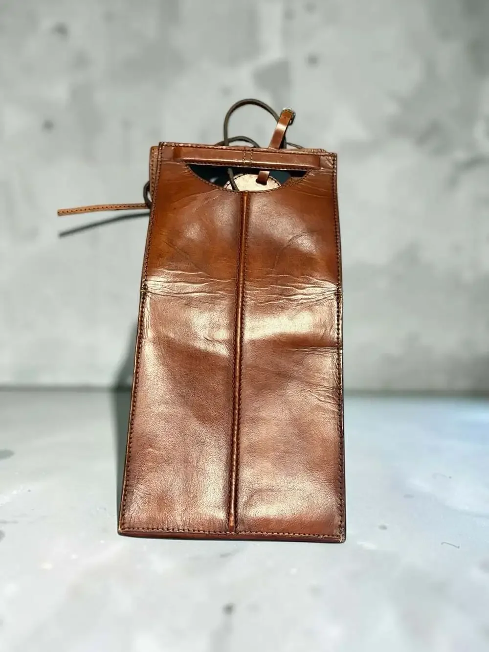 Vintage Handcrafted Brown Leather Double Wine Bottle Tote Bag Carrier Case